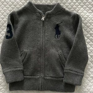 Polo Ralph Lauren 100% Cotton Full-Zip Cardigan Embroidered Logo in Gray Sz12M